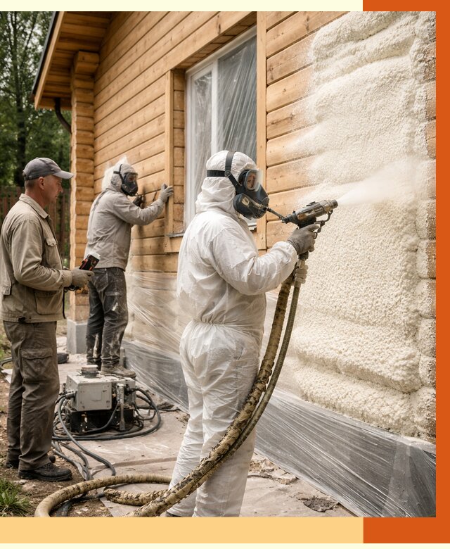 Утепление дома из бруса ППУ в Раменском от 3904 руб/м2 под ключ | ТепломастерРмн