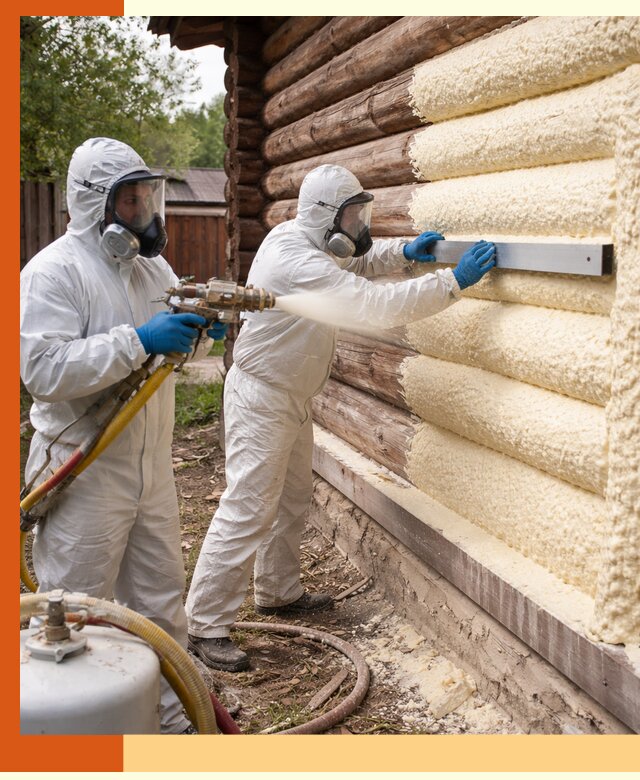 Утепление бревенчатого дома ППУ в Раменском эффективной изоляцией