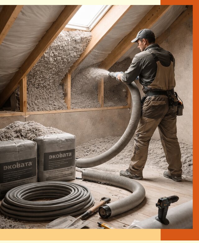 Утепление мансарды эковатой в Раменском от 2231 руб/м2 — монтаж, задувка, цена | ТепломастерРмн