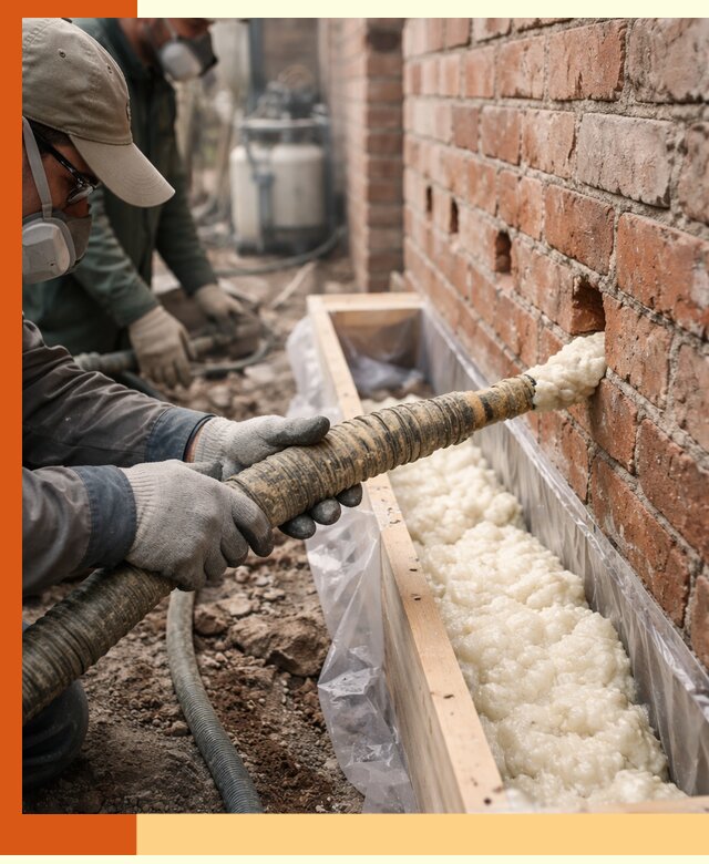 Заливка ППУ в пустоты кирпичной стены в Раменском