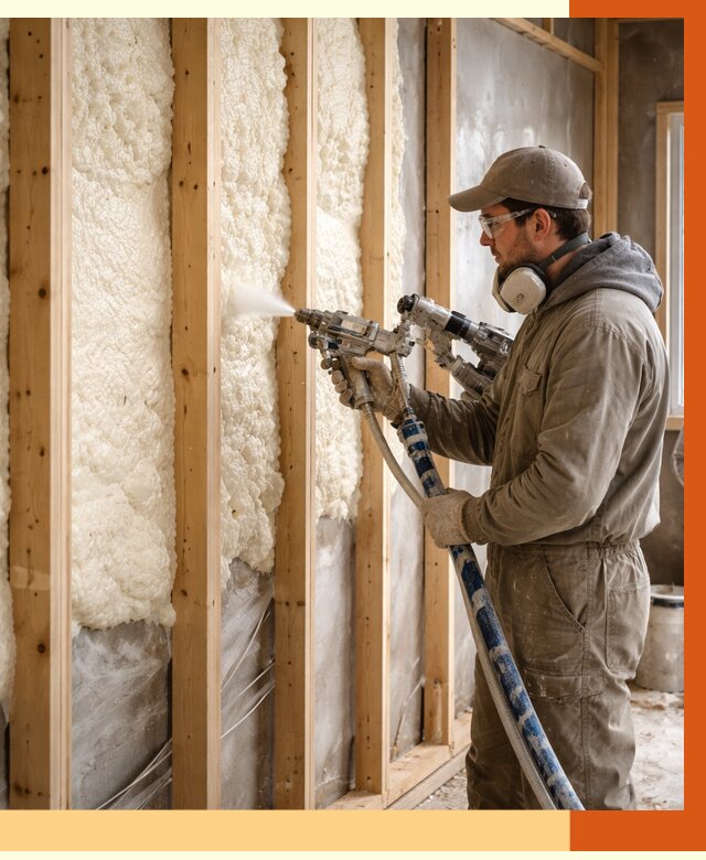 Утепление каркасной стены ППУ в Раменском от 4309 руб./м2 под ключ | ТепломастерРмн