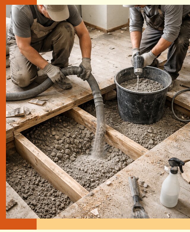 Заполнение пустот пола в Раменском полиуретаном и пенополистиролом