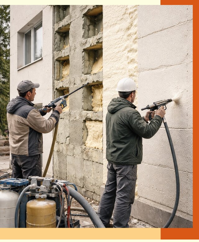 Заполнение пустот фасада в Раменском от 4563 руб. — утепление пустот облицовки | ТепломастерРмн