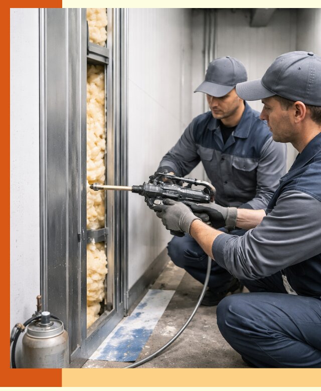 Заполнение пустот холодильных панелей в Раменском специализированной пеной